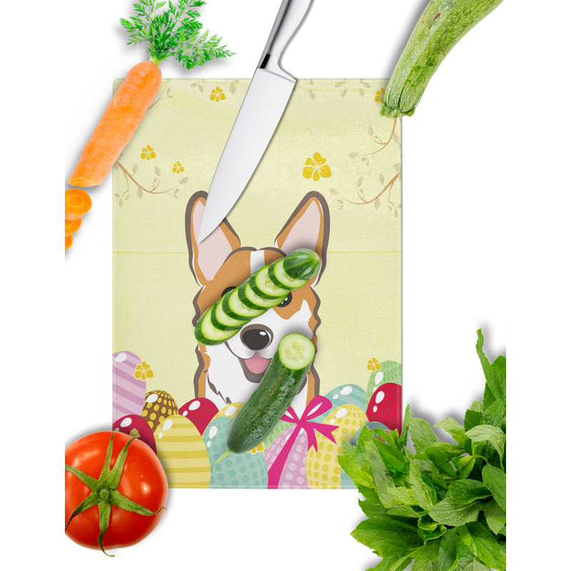 Planche à découper en verre trempé à caroline de pâques, Corgi rouge