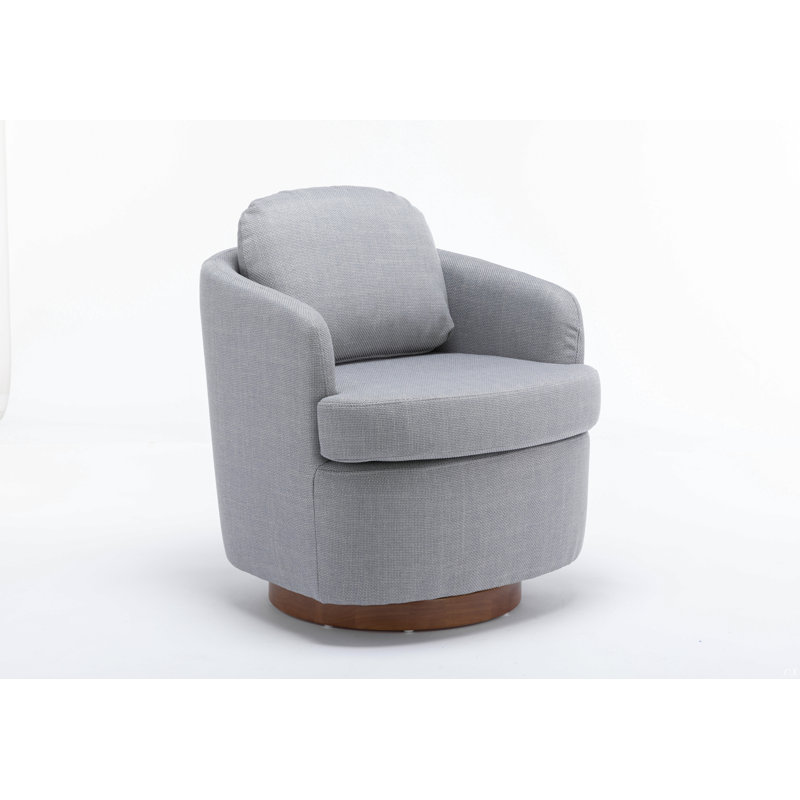 Markysha Upholstered Swivel Barrel Chair, Light Blue Linen