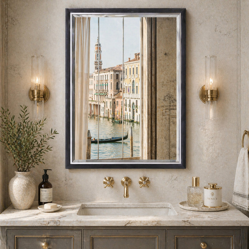 Miroir de salle de bain Wilguy, 30 po x 40 po, Noir brossé / chrome