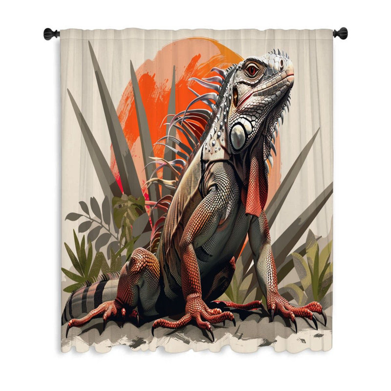 Iguana Reptile Wild Polyester Sheer Curtain Single Panel, 53" W x 87" L