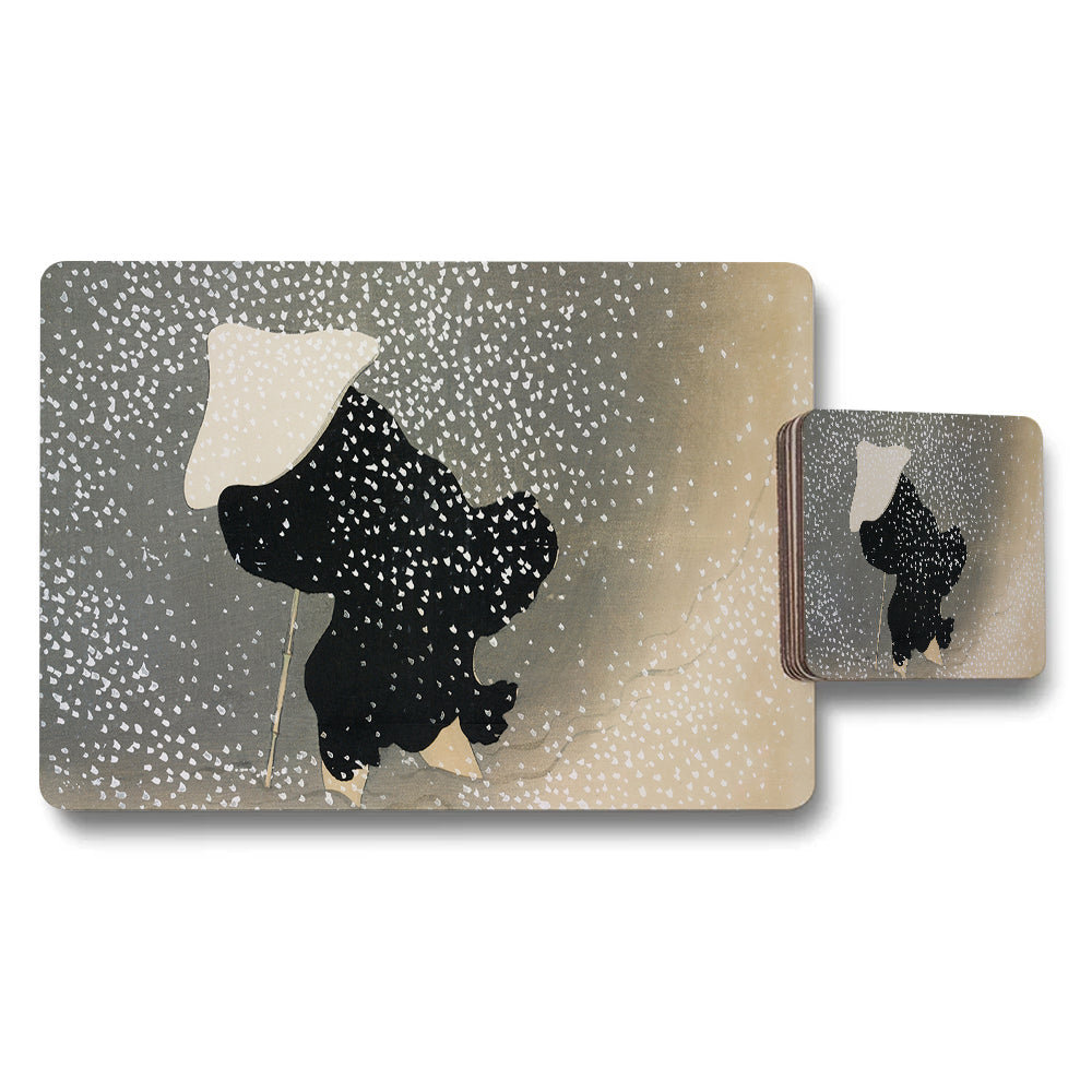 Abstract Silhouette Placemat And Coaster Set With Umbrella Theme