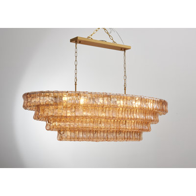 Grand lustre en verre ambre clair