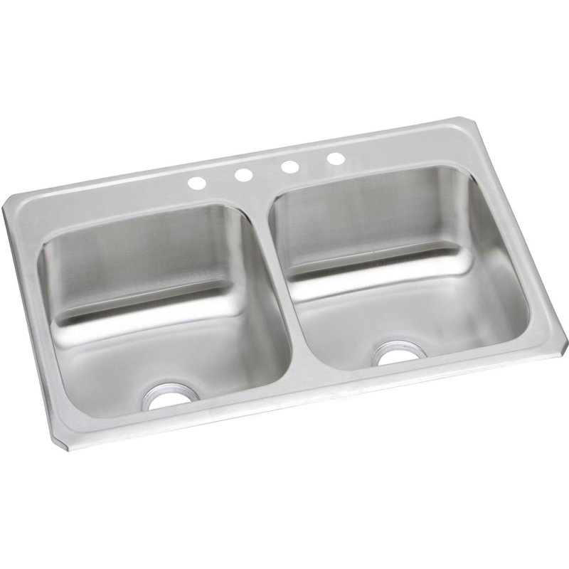 Celebrity 33" L x 21" W Double Basin Drop-in Kitchen Sink, 4 hole