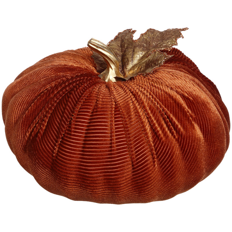 Velvet Pumpkin, Large - 10 X 6 Inches Set Of 2, 6.5" H x 9.85" W x 9.85" D, Orange/Gold