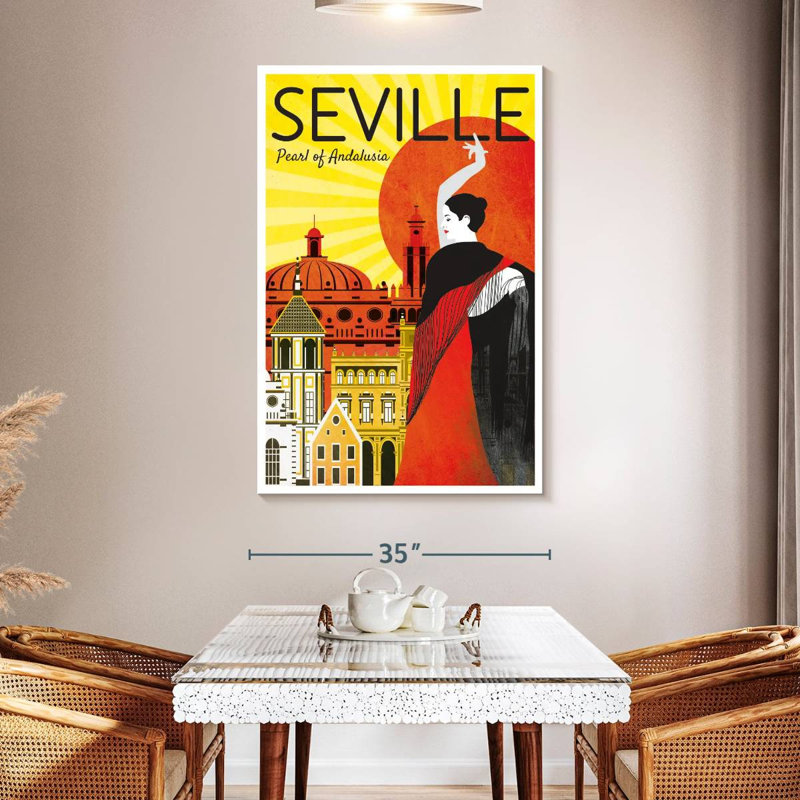 Séville perle d'Andalousie, affiche rétro, H 51 po x l 34 po