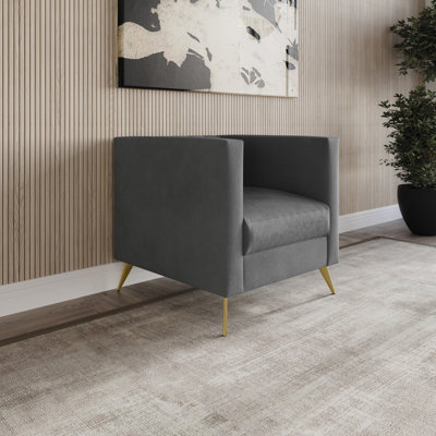 Fauteuil carré en velours Cramlington
