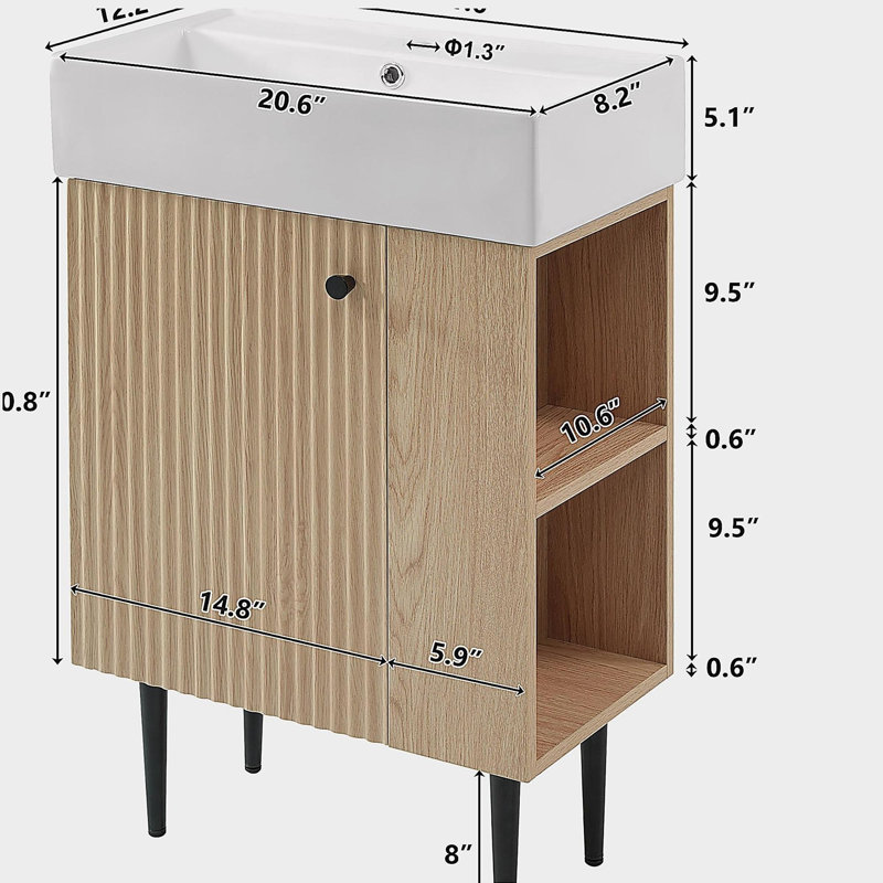 Meuble-lavabo avec porte en céramique 21,6 po, Bois