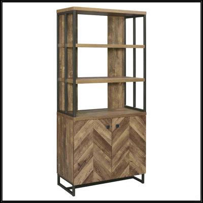 Rustic Oak Herringbone 2-Door Bookcase