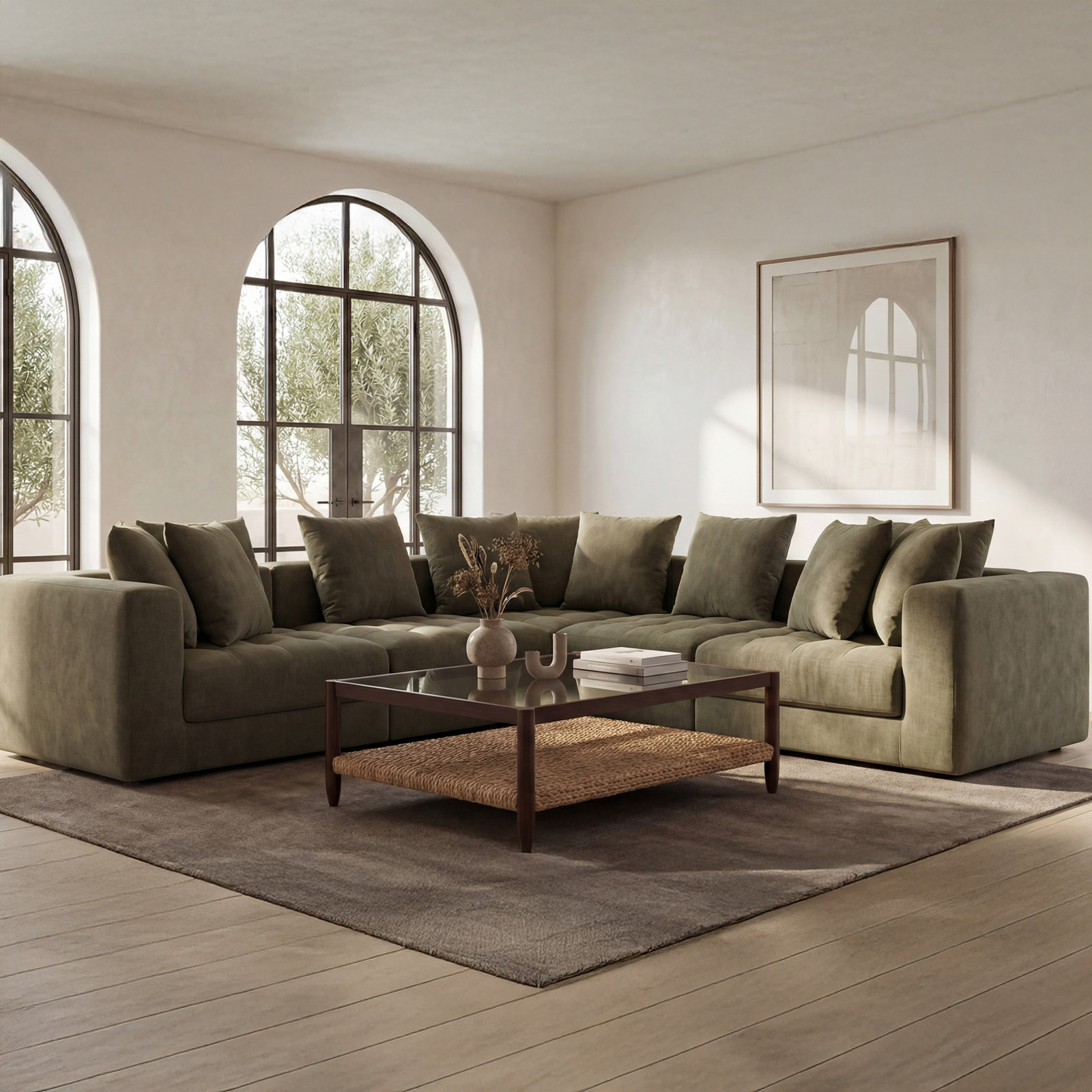 Hitton Classic L Modular Sectional, Green Polyester