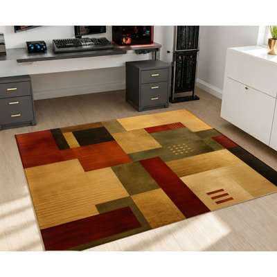 Tapis en velours antidérapant, motif géométrique bloc multicolore, lavable à la machine, tapis décoratif, décoration intérieure moderne pour le salon, la chambre à coucher, le vestibule, un appartement, un bureau