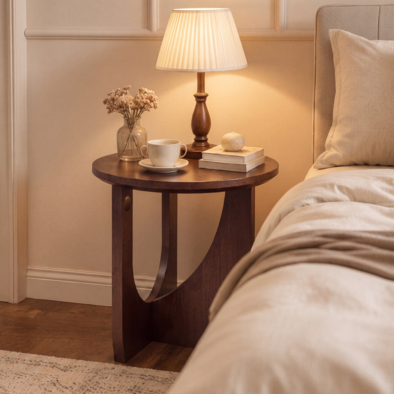 Table d'appoint en bois massif, table de bout ronde en noyer, petite table d'appoint en bois pour le salon, la chambre à coucher et le coin lecture
