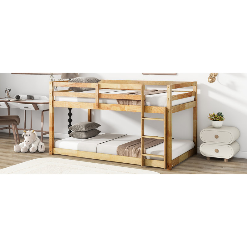 Lit simple au-dessus d'un lit mezzanine avec - Facile à grimper pour du bois massif et un sommeil paisible, Naturel