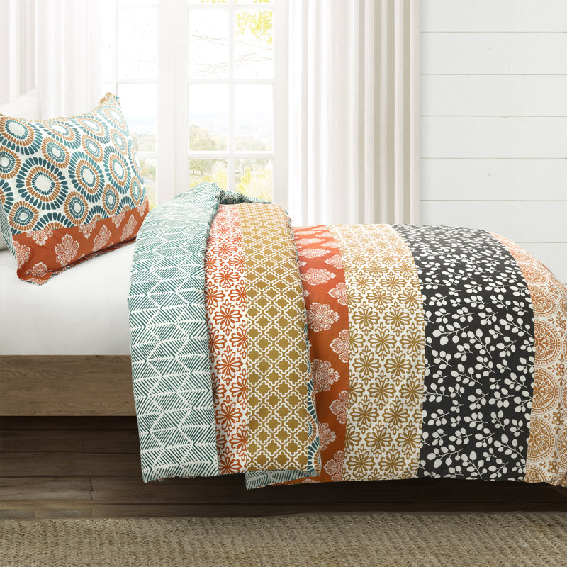 Turquoise/Orange/Yellow Reversible 3 Piece Duvet Cover Set, Twin XL Duvet Cover + 1 Standard Sham