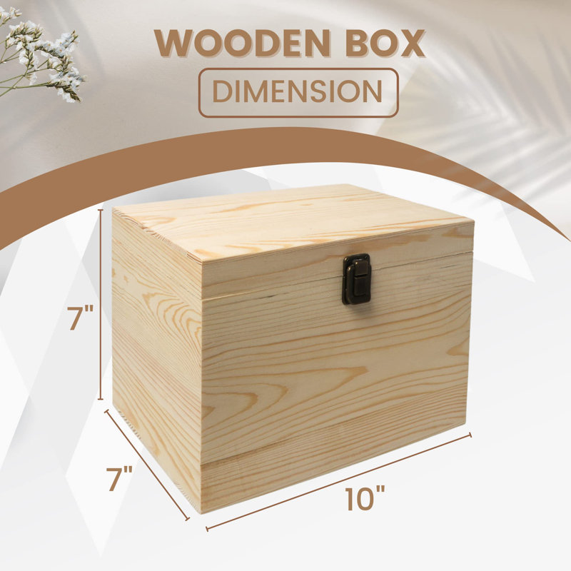 Boîte en bois brut avec couvercle à charnière et fermoir avant pour projet d'artisanat de bricolage