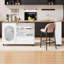 Îlot de cuisine avec table à manger extensible, armoire de rangement, tiroirs, dessus en chêne clair, piètement en chêne blanc-374892672
