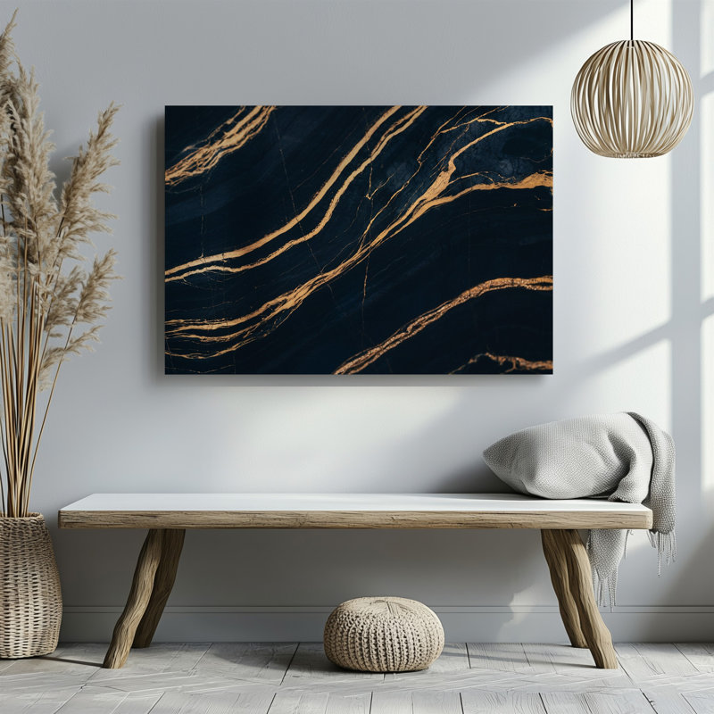 Toile, art mural texturé en marbre noir, H 20 po x l 30 po