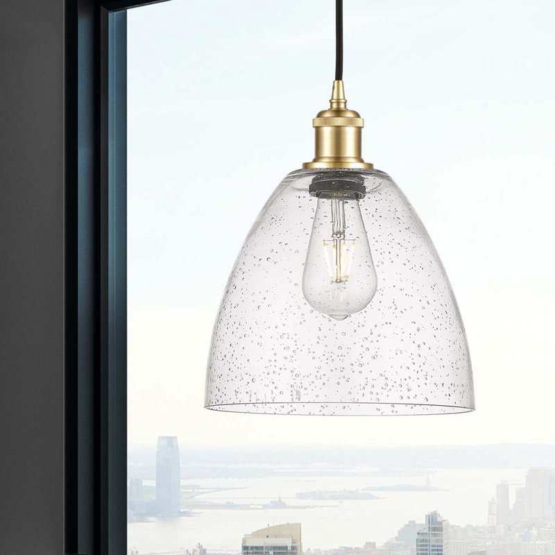 Luminaire suspendu en forme de dôme à 1 lumière Haide, Ampoule non incluse, H 13,25 po x l 9 po x P 9 po, Or satiné