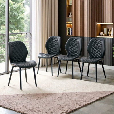 Ensemble de 4 chaises de salle à manger matelassées modernes et luxueuses avec pieds en métal noir
