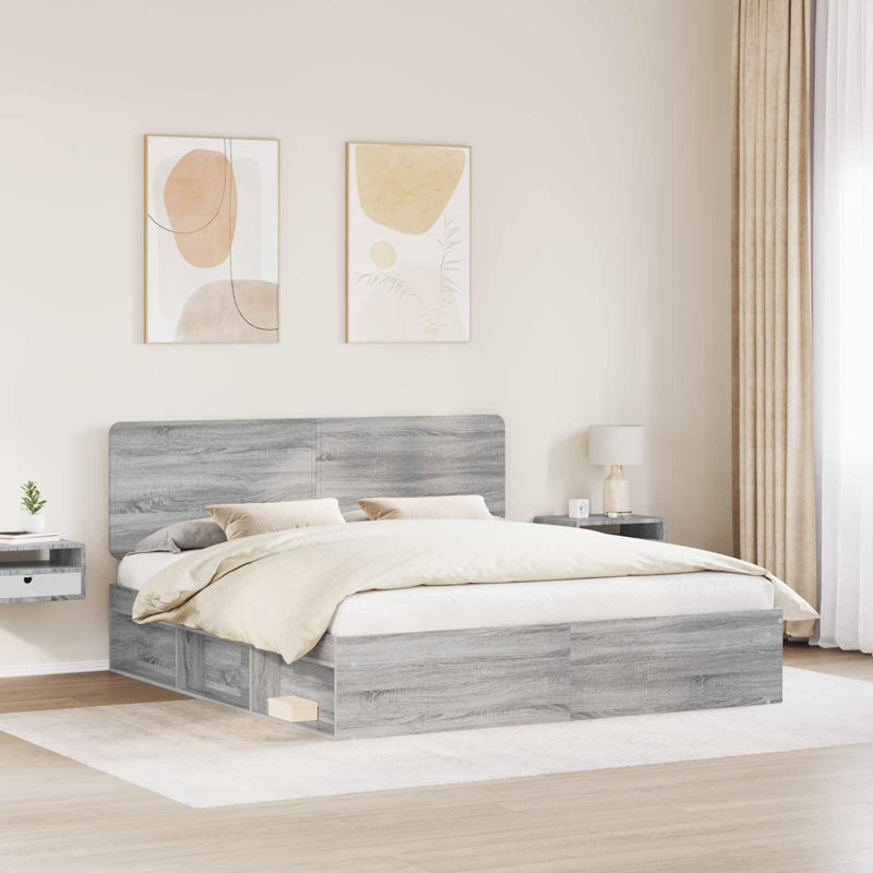 Solid Wood Bed, Super King (200 x 200 cm), Grey Sonoma