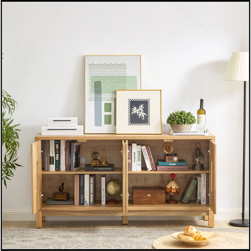Buffet 60,7 po Mid Century Modern, Bois naturel, Bois naturel, Bois naturel