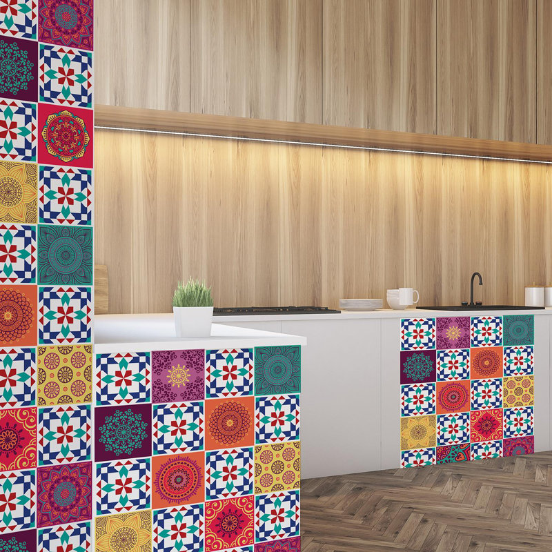 Persian Mandala Azulejo Mix Tile Sticker - 15 W x 15 L