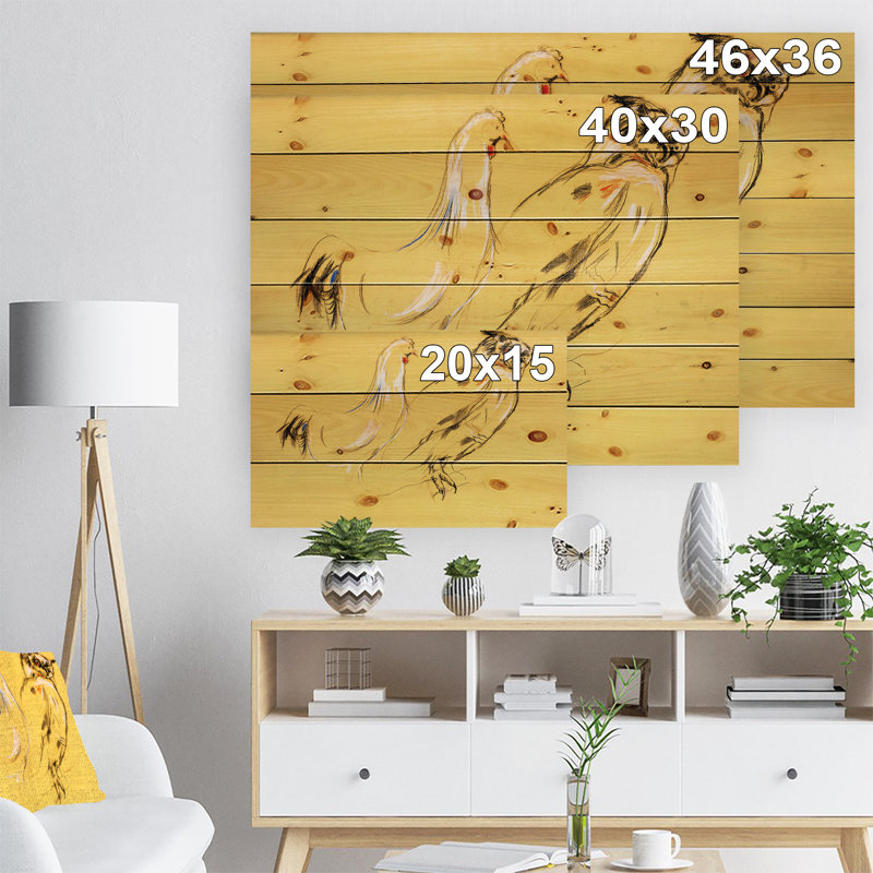 «Owl and Rooster», impression, Bois, H 15 po x l 20 po x P 1 po