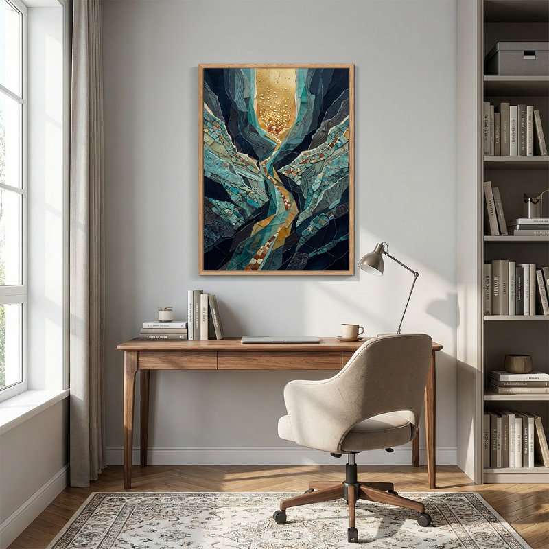 Art mural sur toile bleu foncé et doré, H 48 po x l 36 po