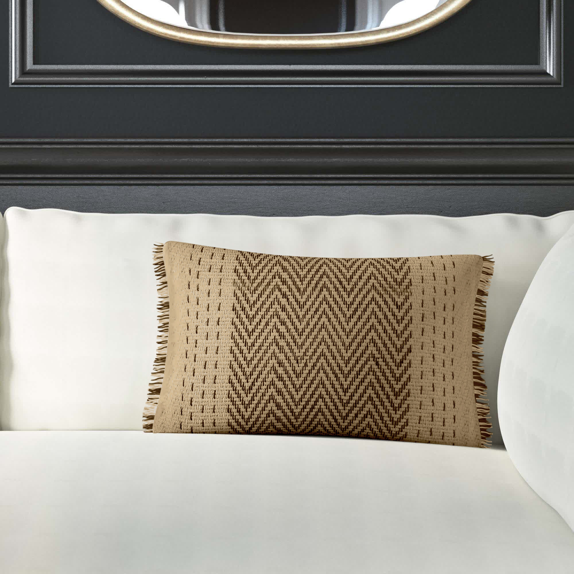 Carey Fringed Cotton Lumbar Throw Pillow, Polyester/Polyfill, Natural