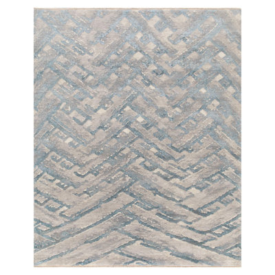 Blue Modern Wool Silk Blend Rug - 8' x 10'1"