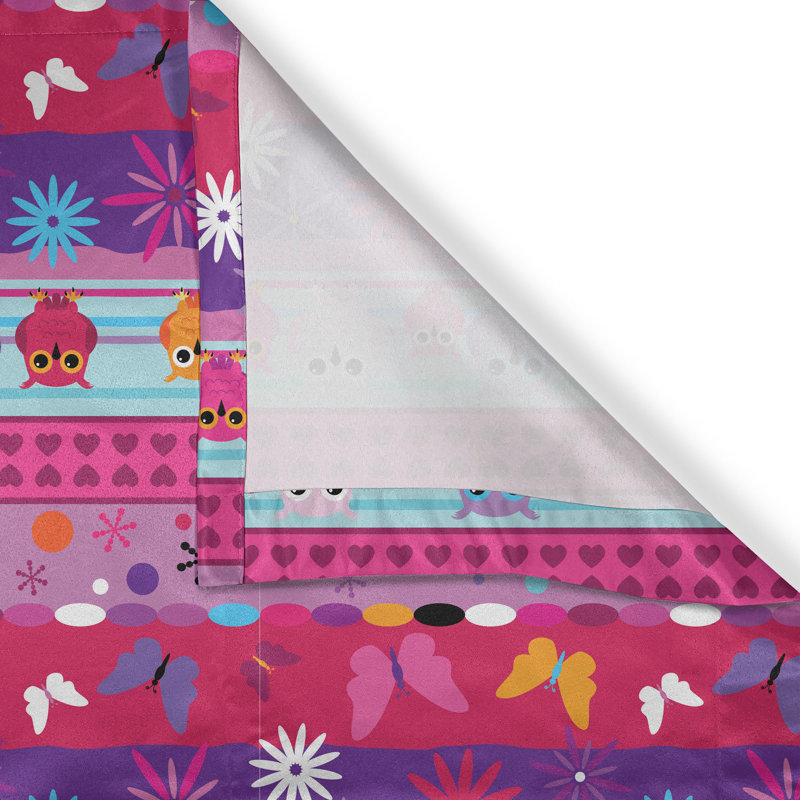 Rustic curtain, cartoon owls and flowers, multi -colored