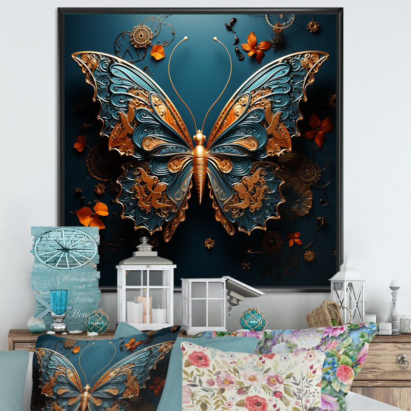 «Enchanted Hues Transport Butterflies» sur impression sur toile, Cadre flottant noir, H 30 po x l 30 po