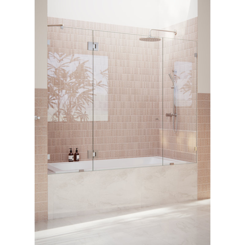 Stellar 72.5 in. 58.25 in. Frameless 3 Panel Inline Bathtub Shower Door, Brushed Nickel