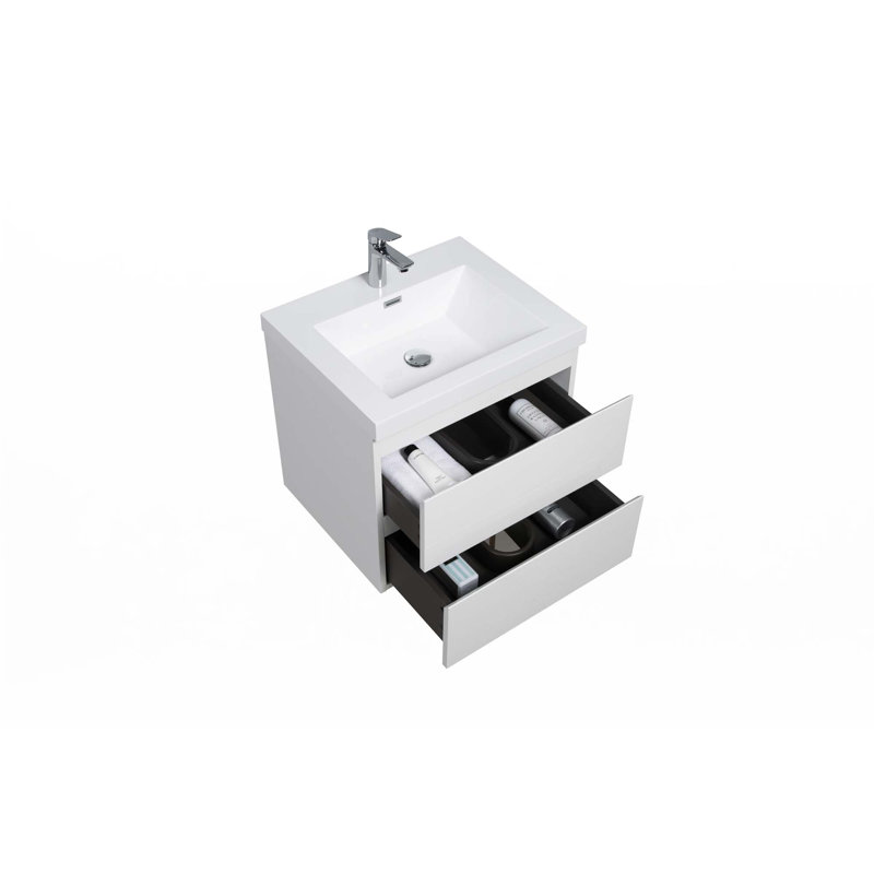 Meuble-lavabo flottant avec lavabo, Blanc, 24"
