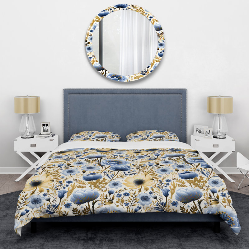 Blue Bohemian Bliss Floral Pattern I - Ensemble de housse de couette à motif floral