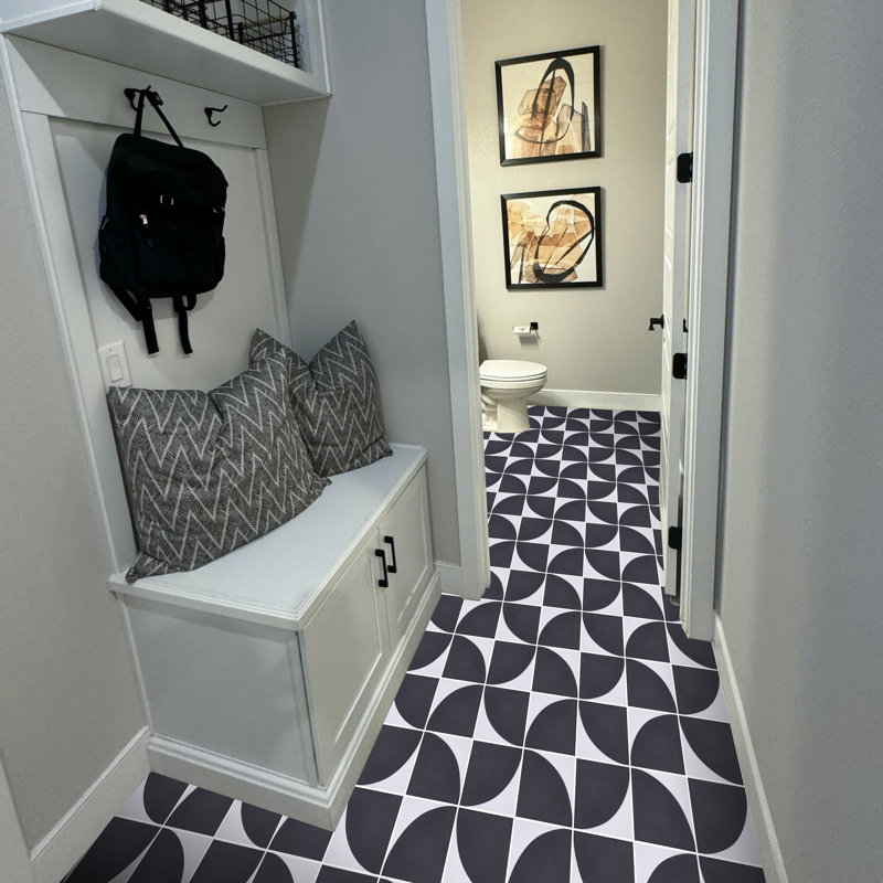 Jardin 8" X 8" Cement Wall & Floor Tile, Navy/White