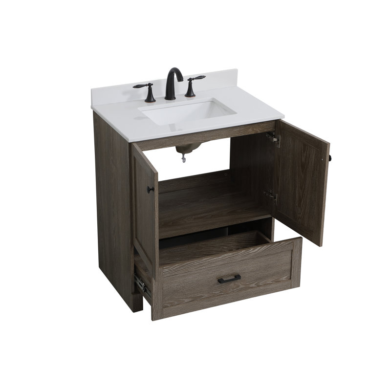 Soma 30'' Single Bathroom Vanity with Engineered Marble Top, Weathered Oak