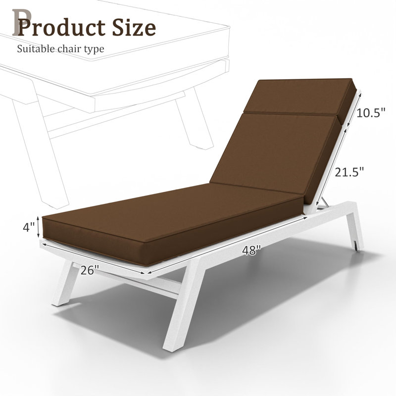 Coussin de chaise longue d'extérieur Wynee, L 25,8 po x P 79,75 po, Brun