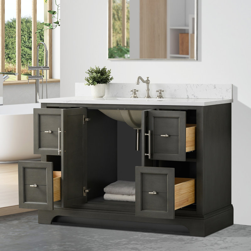  48" Freestanding Single Sink Bathroom Vanity with Top, Silver Gray