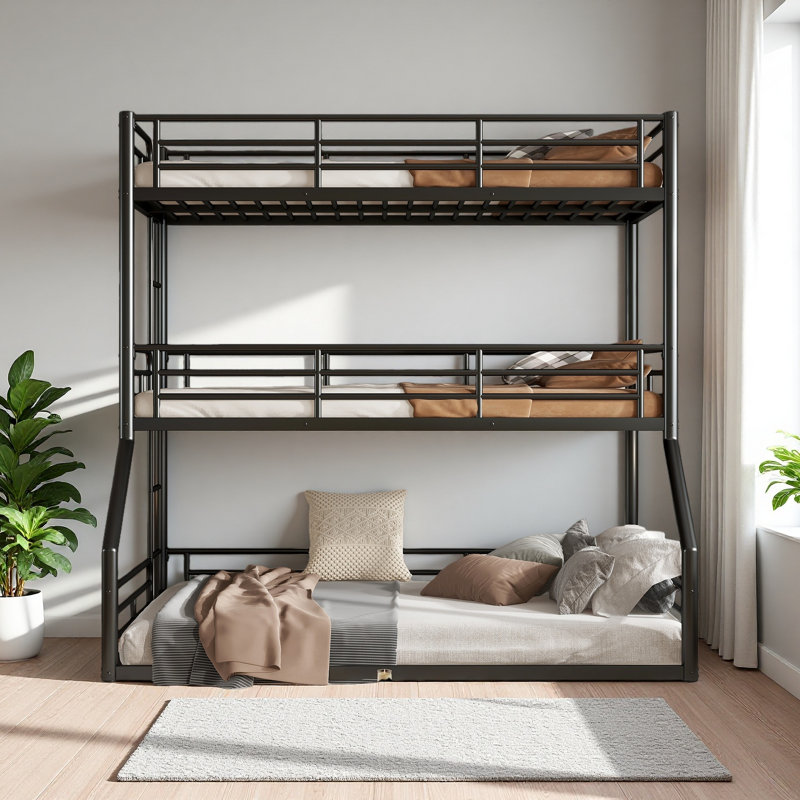 Twin Over Twin Over Full Bunk Bed, Black