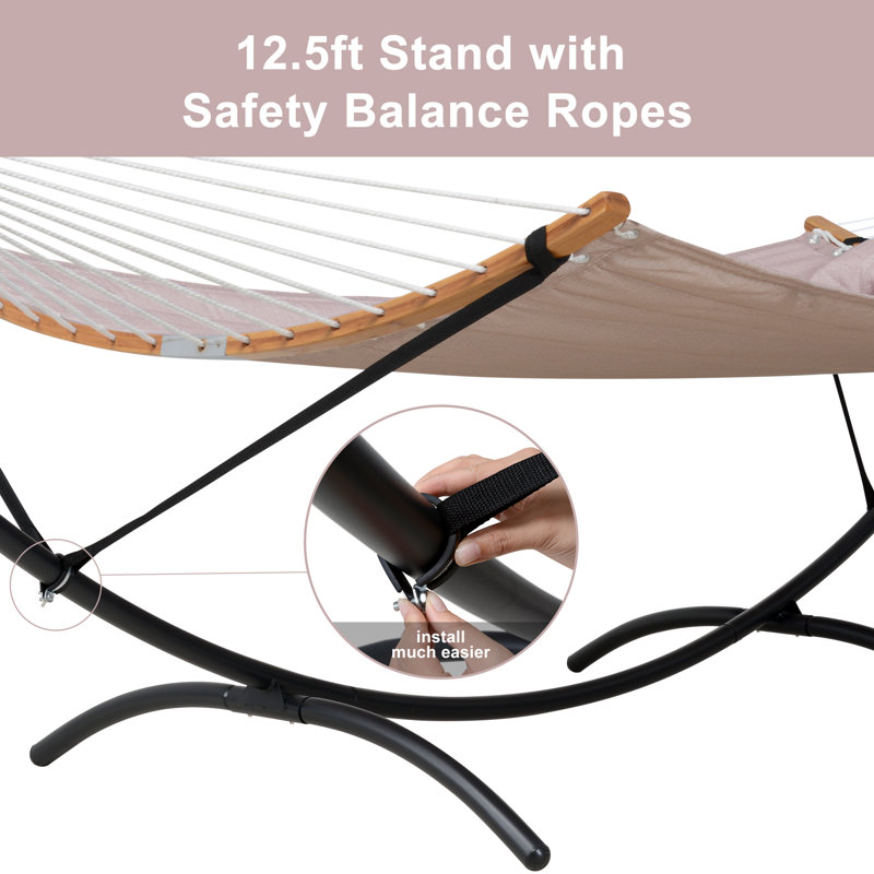Portable Freestanding Hammock With Curved Stand For Outside, Tan, Tan