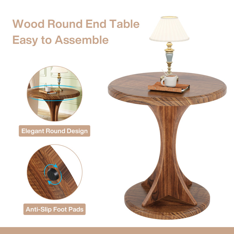 19.7" Round End Table, Wood Small Sofa Chair Side Table for Living Room