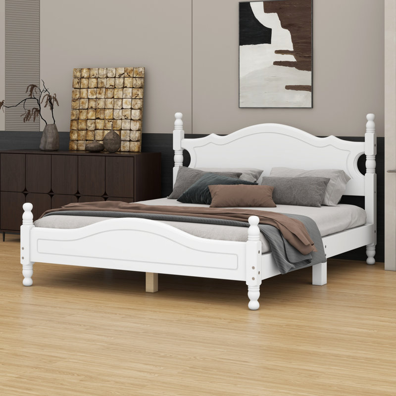 Lit plateforme en bois massif Govea, Grand lit, Blanc