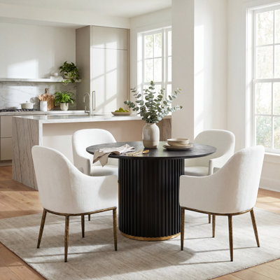 Urbina Modern 5-Piece Dining Table Set With Upholstered Armchairs & Pedestal Base