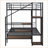 Full Over Full Metal Bunk Bed with Lateral Storage Ladder &amp; Wardrobe, Space-Saving Black for Shared Rooms