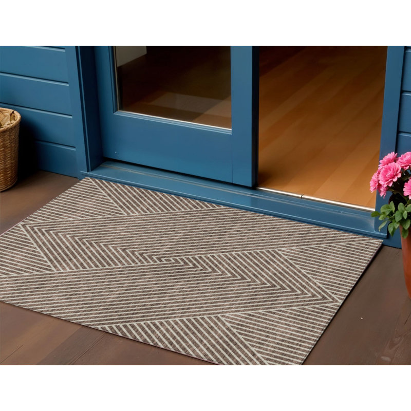 Tapis intérieur / extérieur géométrique lavable 3 pi x 5 pi brun et ivoire