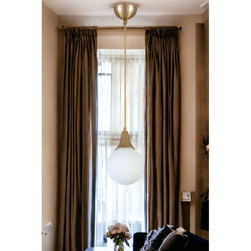 Superbe lustre réglable, corps en métal avec capuchon en verre, 11,8 po de diamètre x 27,6 po de hauteur | Élégante finition blanche et dorée, douille E27 (40 W maximum) | Parfait pour la salle à manger, le salon ou le vestibule