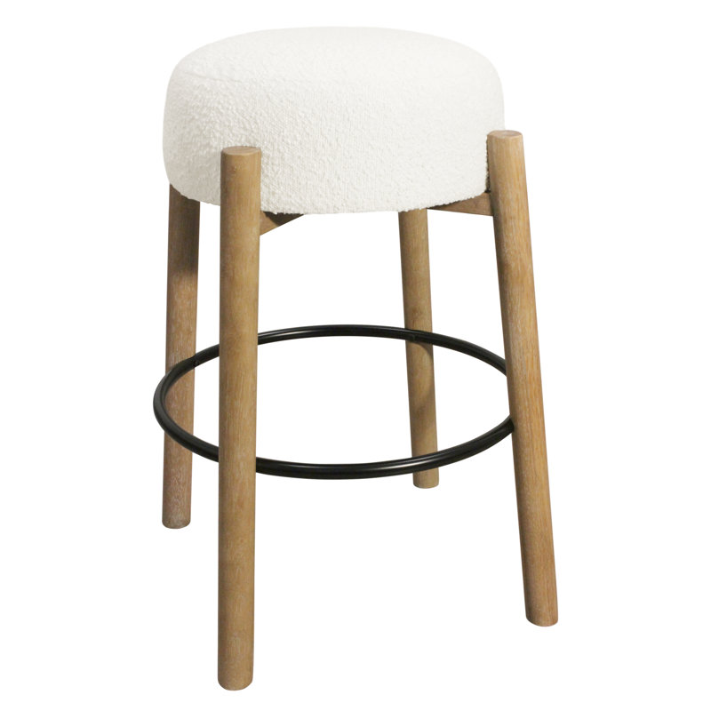 Tabouret Natalia en tissu bouclé, Ivoire ivoire, Tabouret de bar (siège d’une hauteur de 30 po)