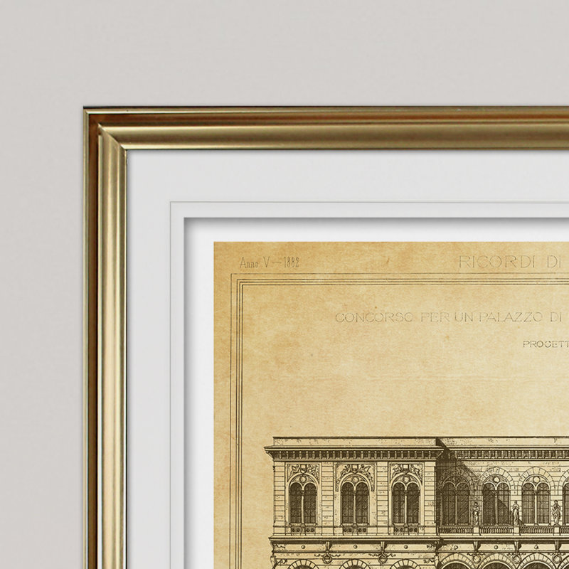 « rétro italien architecture stencil v », impression, H 18 po x l 27 po x P 1,5 po, Cadre doré