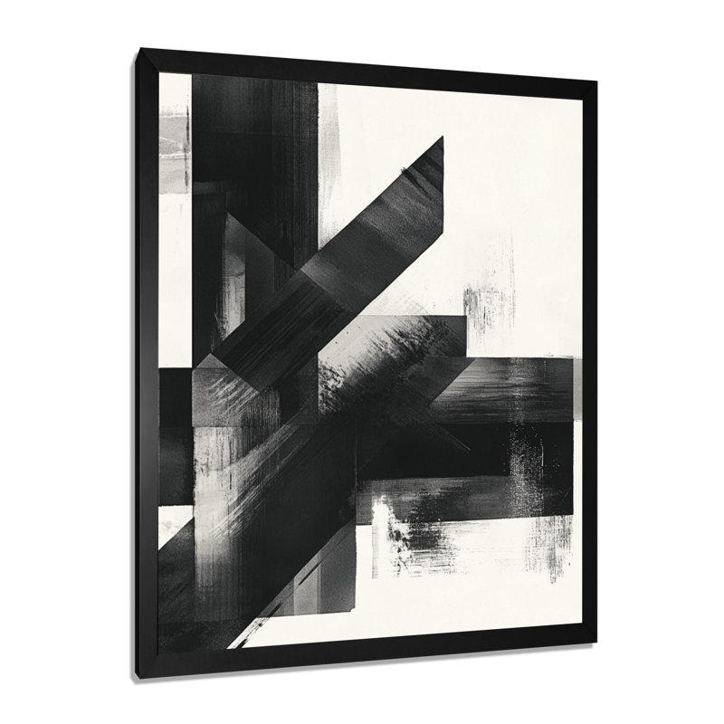 Géométrie monochrome noir et beige - Angles I - Formes abstraites - Tableau encadré, H 32 po x l 16 po, Black Picture Framed