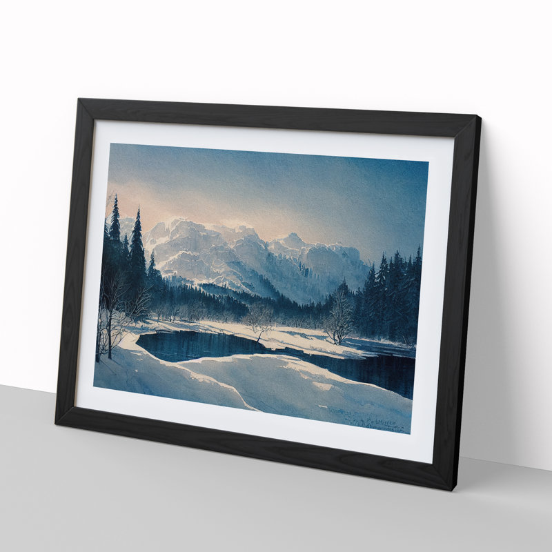 XH1022-10238X Winter Mountain Landscape Vol.1 - Single Picture Frame Painting, Black Framed, 25cm H x 34cm W x 2cm D